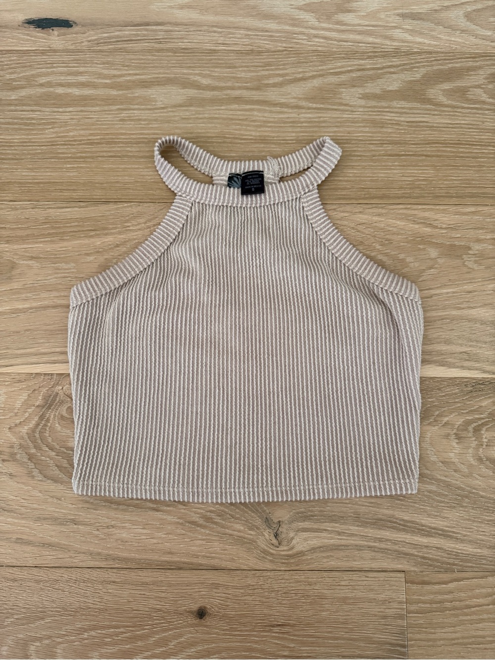 Ribbed Cropped Tank Top in Beige